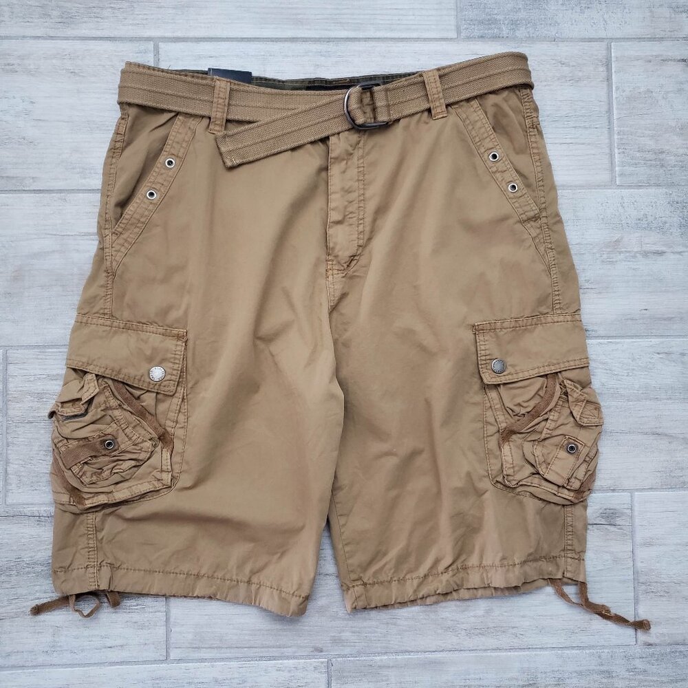 NWT Truth Substance Y2K‎ Cargo Shorts Men's Canvas Belted Tan Hiking Pockets 38